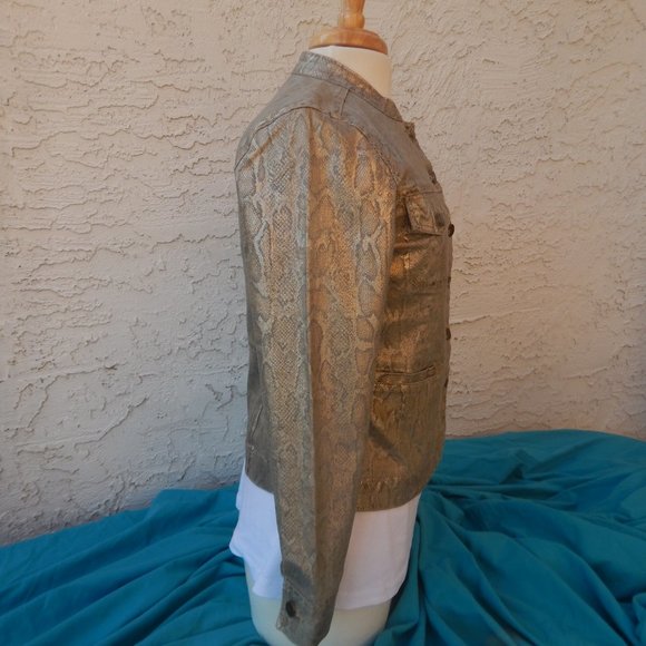 Dana Buchman Metallic Snake Print Denim Jacket - Picture 3 of 6